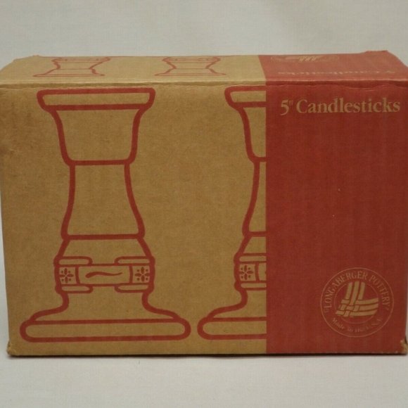 Longaberger Pottery Woven Traditions Classic Blue  5" Candlesticks New in Box - Picture 7 of 8